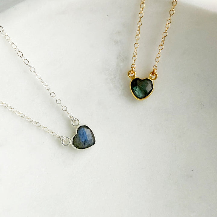 Tiny Labradorite Gemstone Heart Necklace