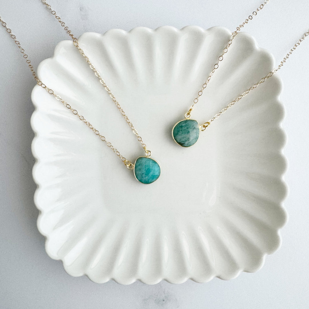 Amazonite Water Drop Necklace in Gold. Simple Amazonite Stone Necklace. Simple Jewelry Gift.