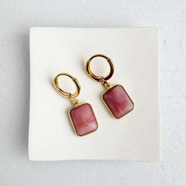 Pink Opal Huggie Earrings in Gold