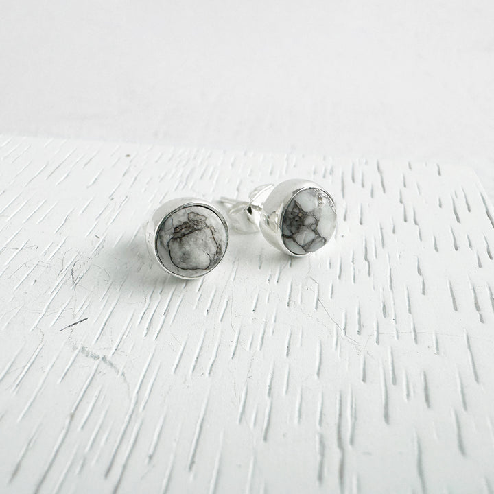 White Mojave Dot Stud Earrings in Gold and Silver