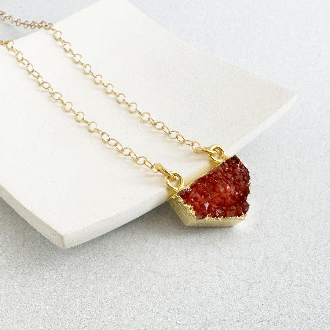 Small Orange Druzy Chevron Necklace in 14k Gold Filled and Sterling Silver