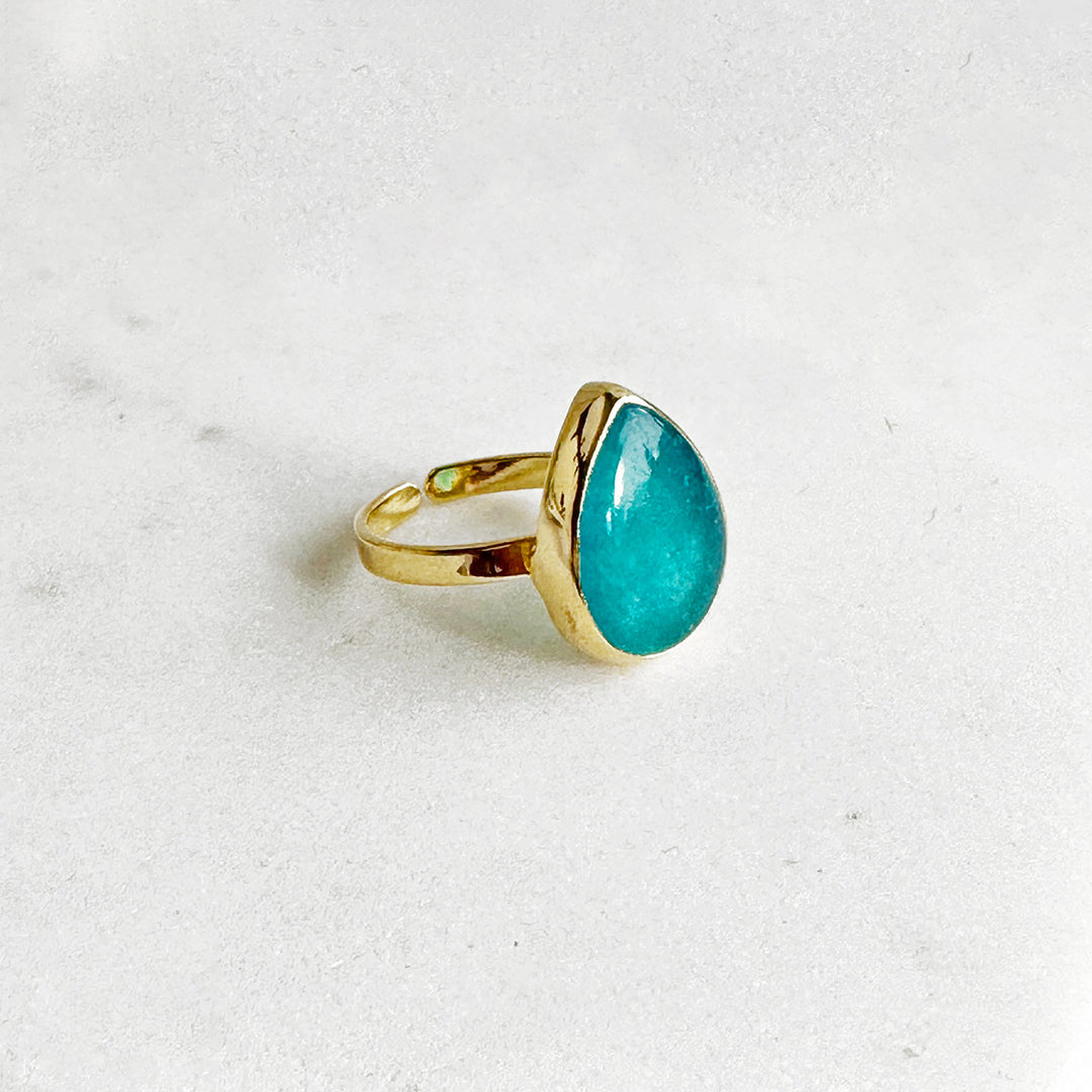 Light Apatite Teardrop Statement Ring in Gold and Silver
