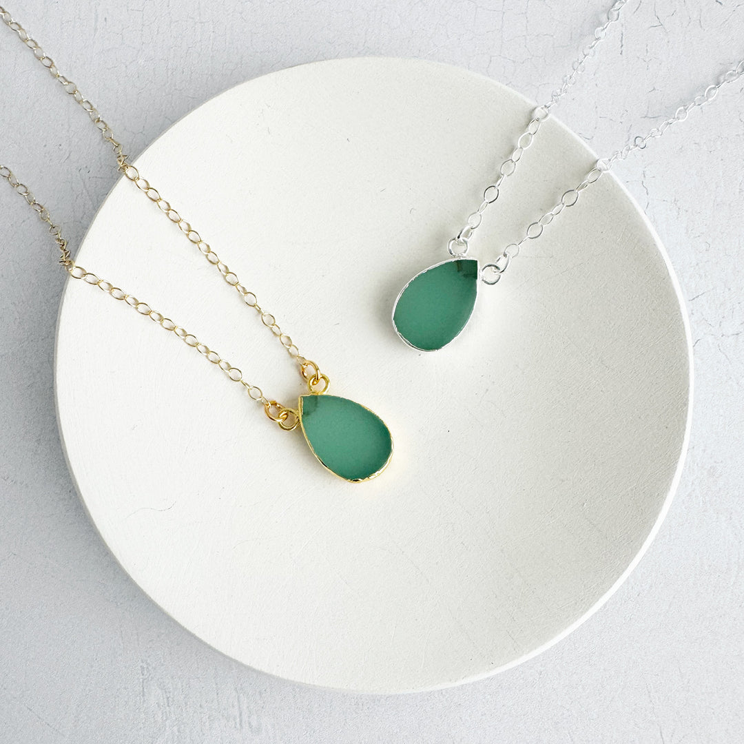 Aqua Chalcedony Teardrop Necklace in 14k Gold Filled and Sterling Silver