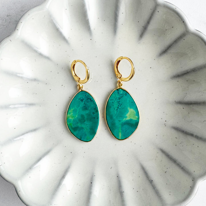 Statement Gemstone Slice Drop Earrings in Gold - Turquoise