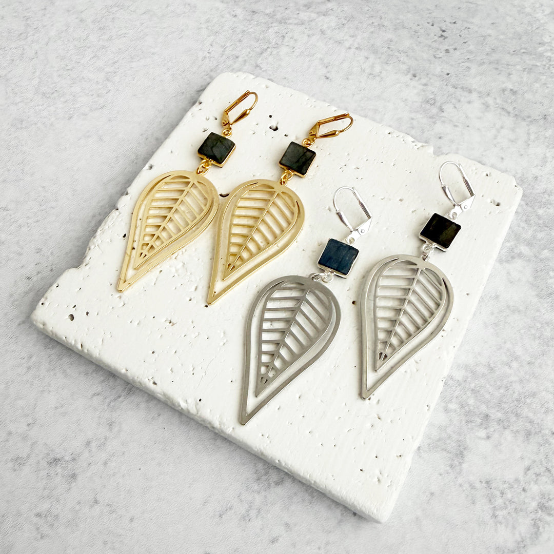 Labradorite Leaf Statement Earrings