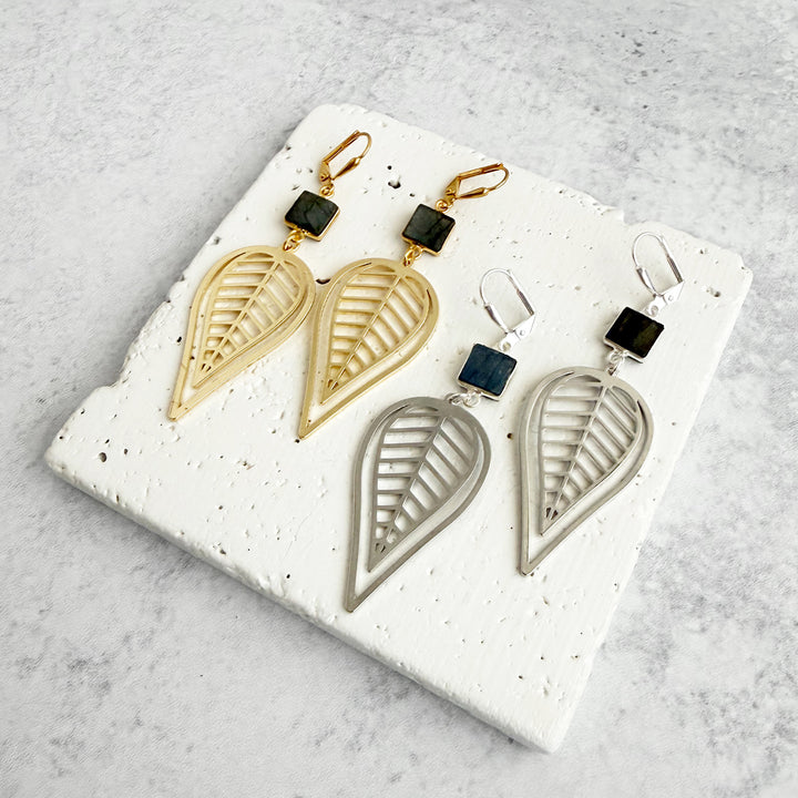 Labradorite Leaf Statement Earrings