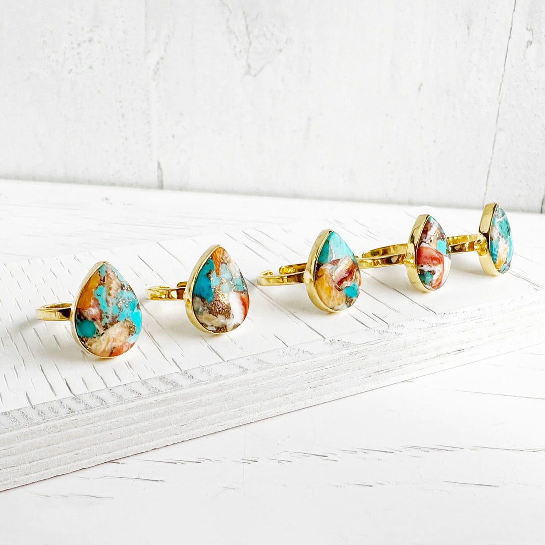 Oyster Turquoise Teardrop Statement Ring in Gold and Silver