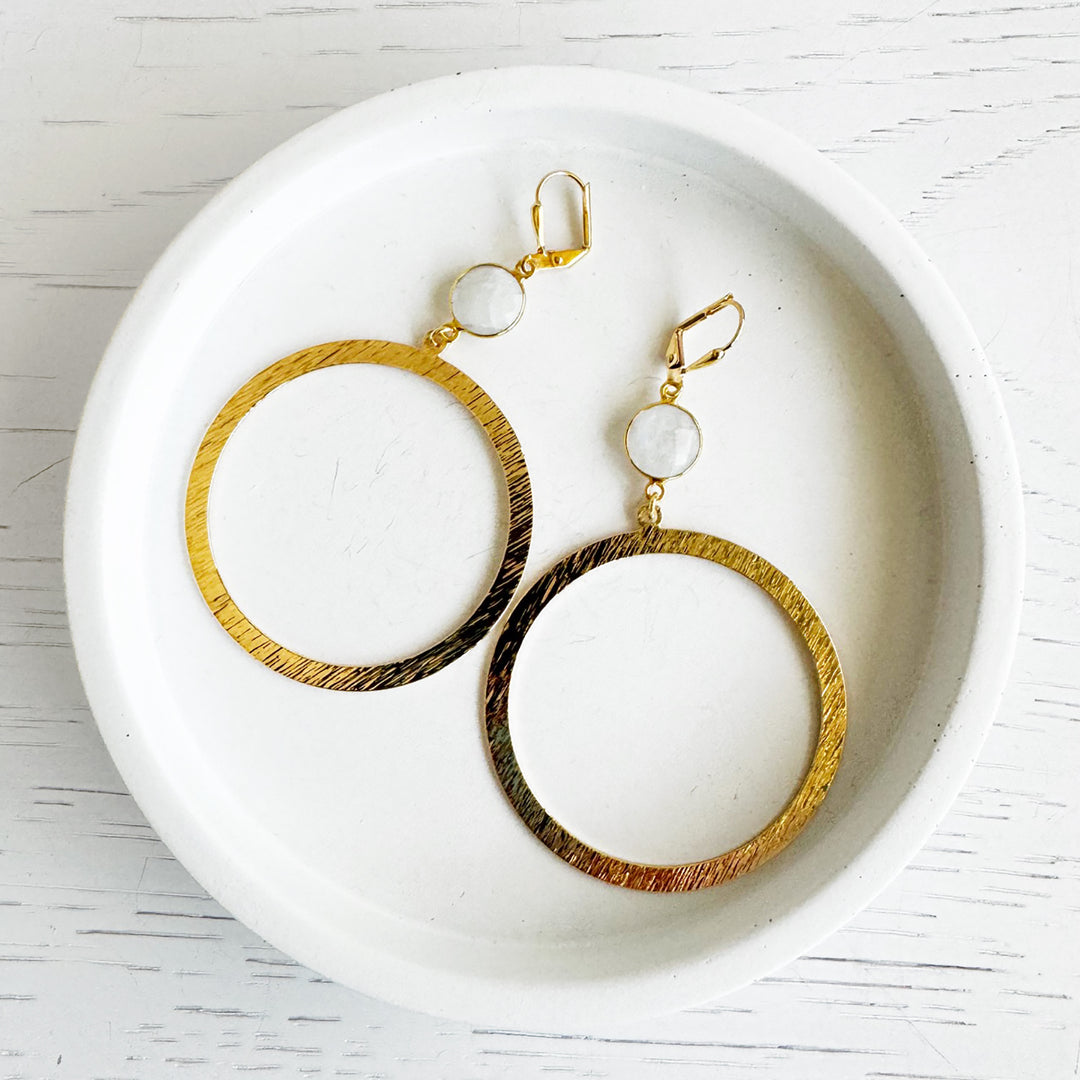 Large Hoop Earrings with Moonstone in Gold
