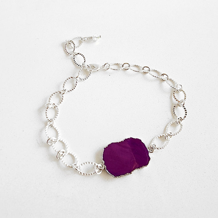 Chunky Chain Bracelet in Silver with Purple Stone