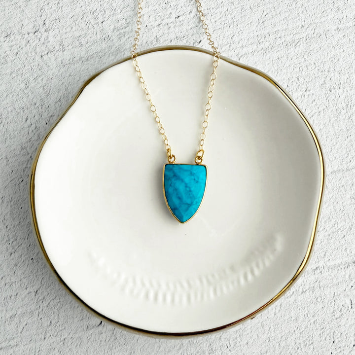 Turquoise Shield Necklace in Gold