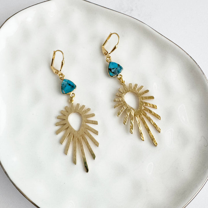 Turquoise Mojave Starburst Earrings in Brushed Gold