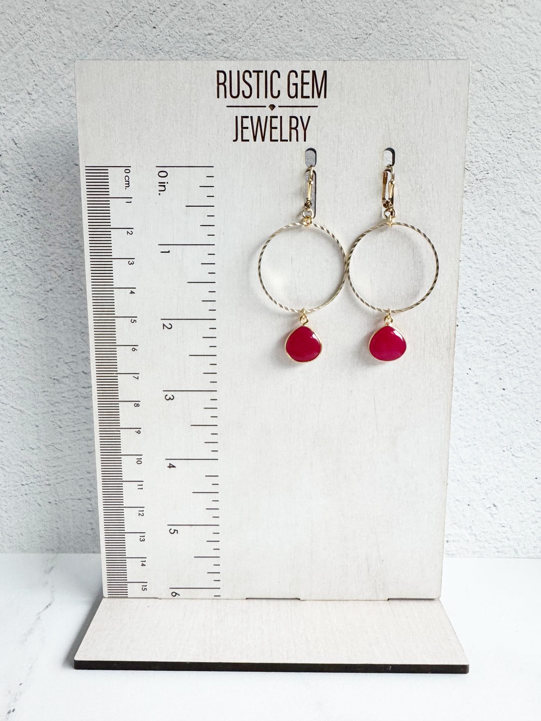 Fuchsia Chalcedony Teardrop Hoops in Gold