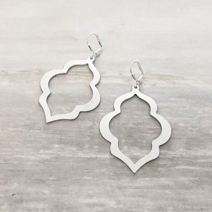 Geometric Quatrefoil Statement Earrings in Brushed Silver