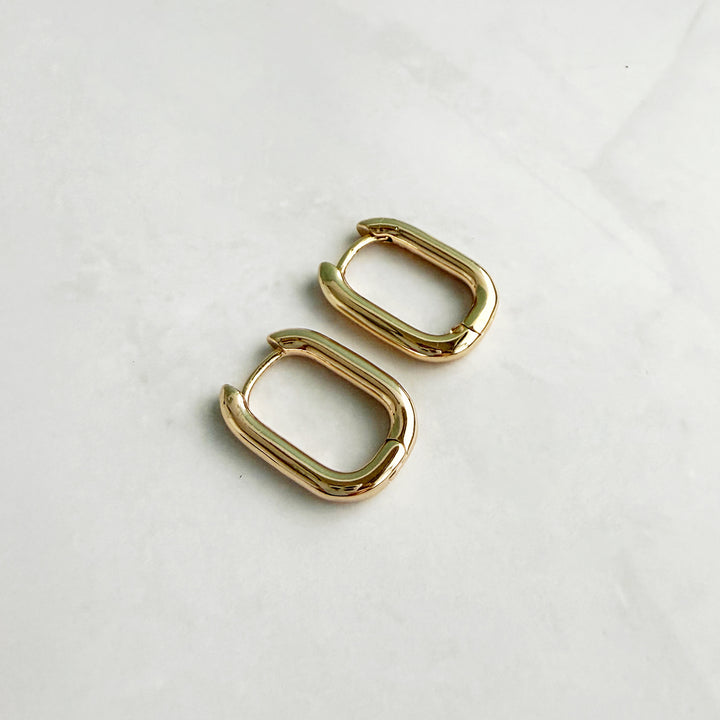 Rounded Rectangle Huggie Earrings in Gold
