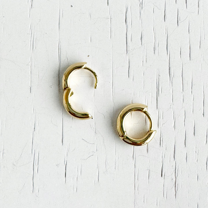 Black Enamel Huggie Earrings in 18k Gold