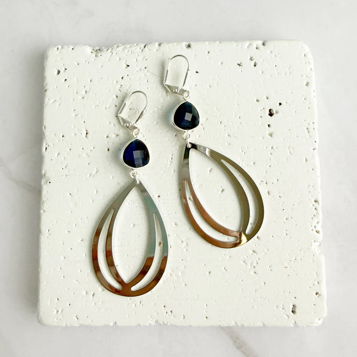 Blue Chalcedony and Layered Teardrop Statement Earrings in Silver
