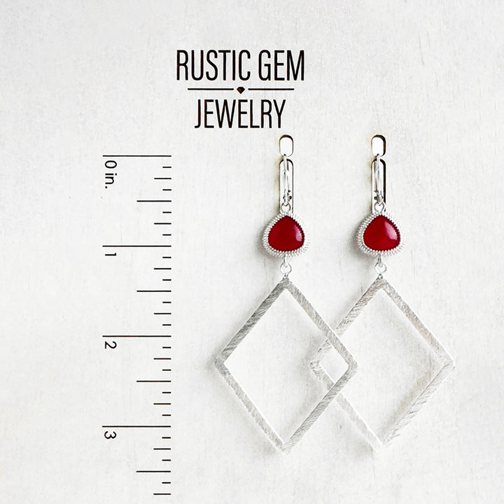 Fuchsia Stone Diamond Earrings in Brushed Silver