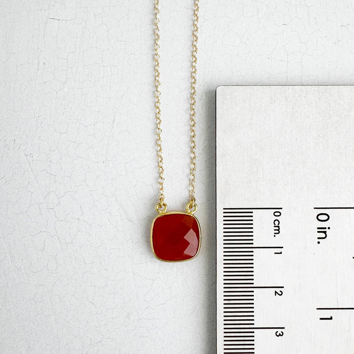 Faceted Carnelian Square Necklace in 14k Gold Filled