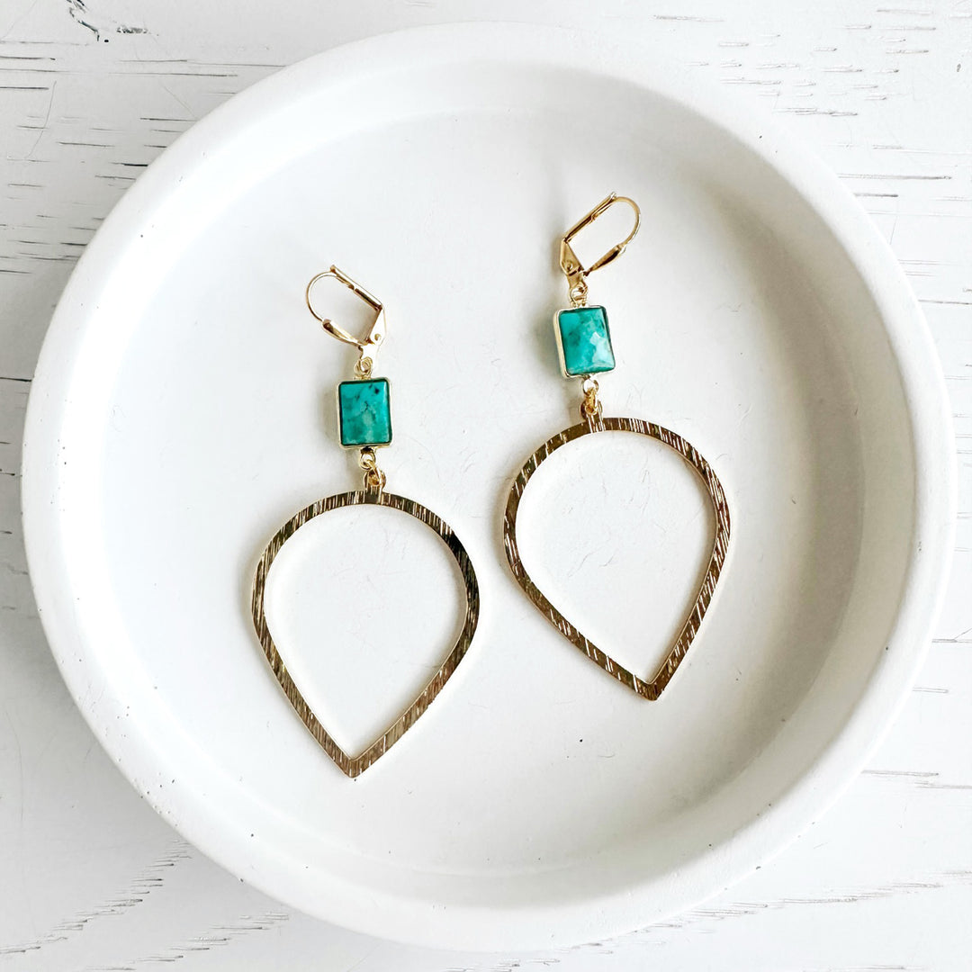 Turquoise Statement Earrings in Brushed Gold