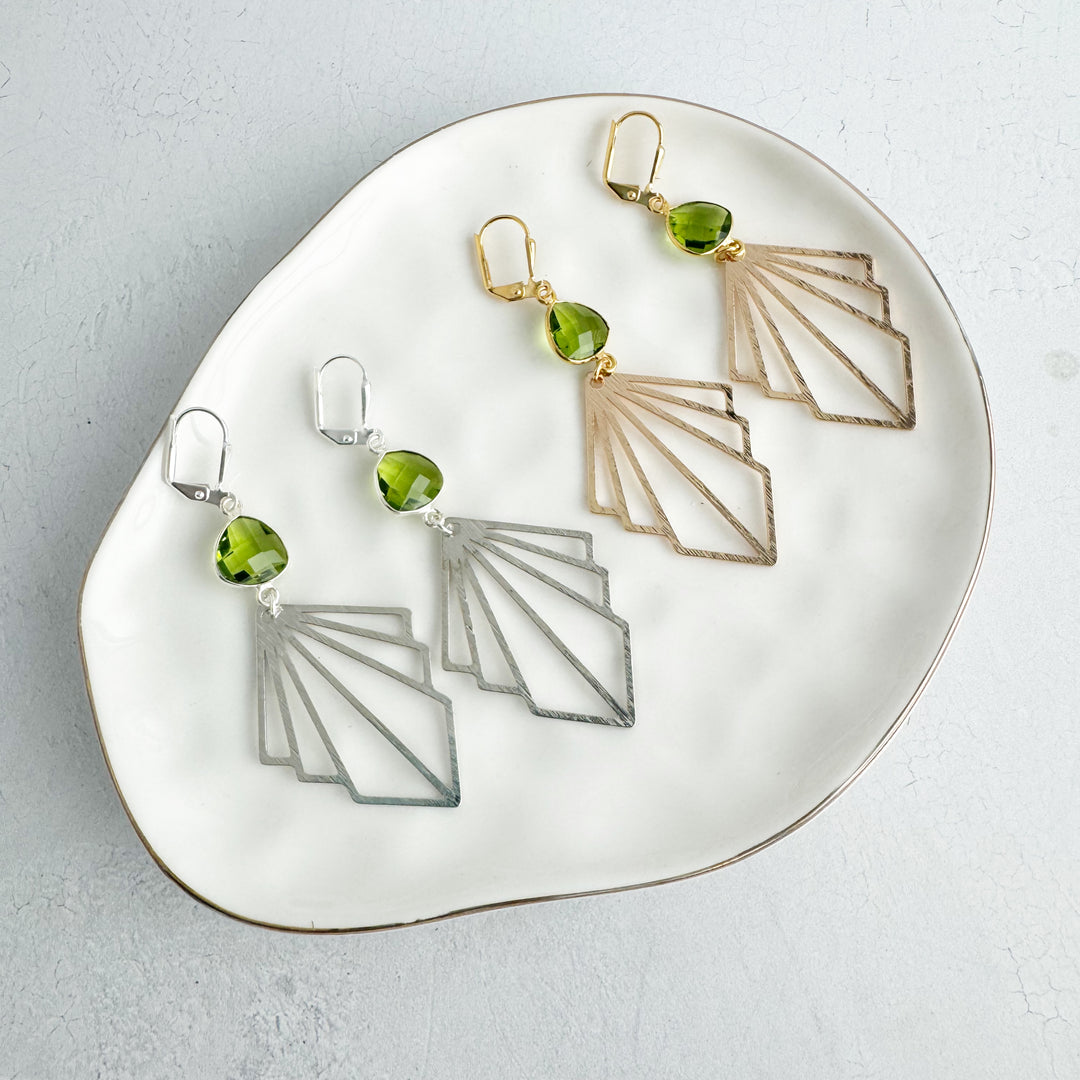 Layered Fan Earrings with Peridot Stones