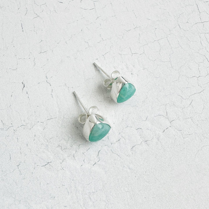 Amazonite Triangle Stud Earrings in Gold and Silver