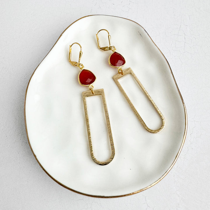 Carnelian Horseshoe Dangle Earrings in Brushed Gold