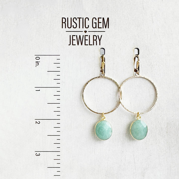 Amazonite Oval Hoop Dangle Earrings in Brushed Gold and Silver