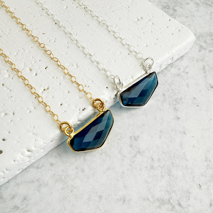Blue Topaz Chevron Bezel Necklace