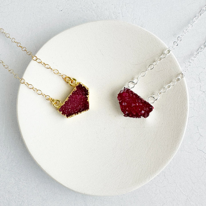 Small Red Druzy Chevron Necklace in 14k Gold Filled and Sterling Silver