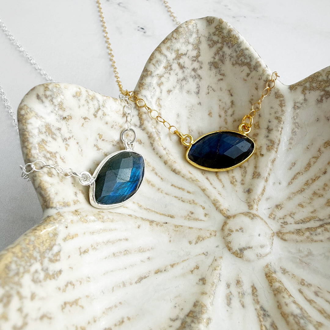 Labradorite Marquise Bezel Pendant Necklace