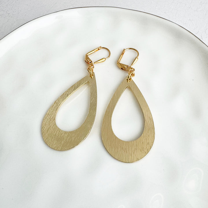 Teardrop Dangle Earrings in Brushed Gold