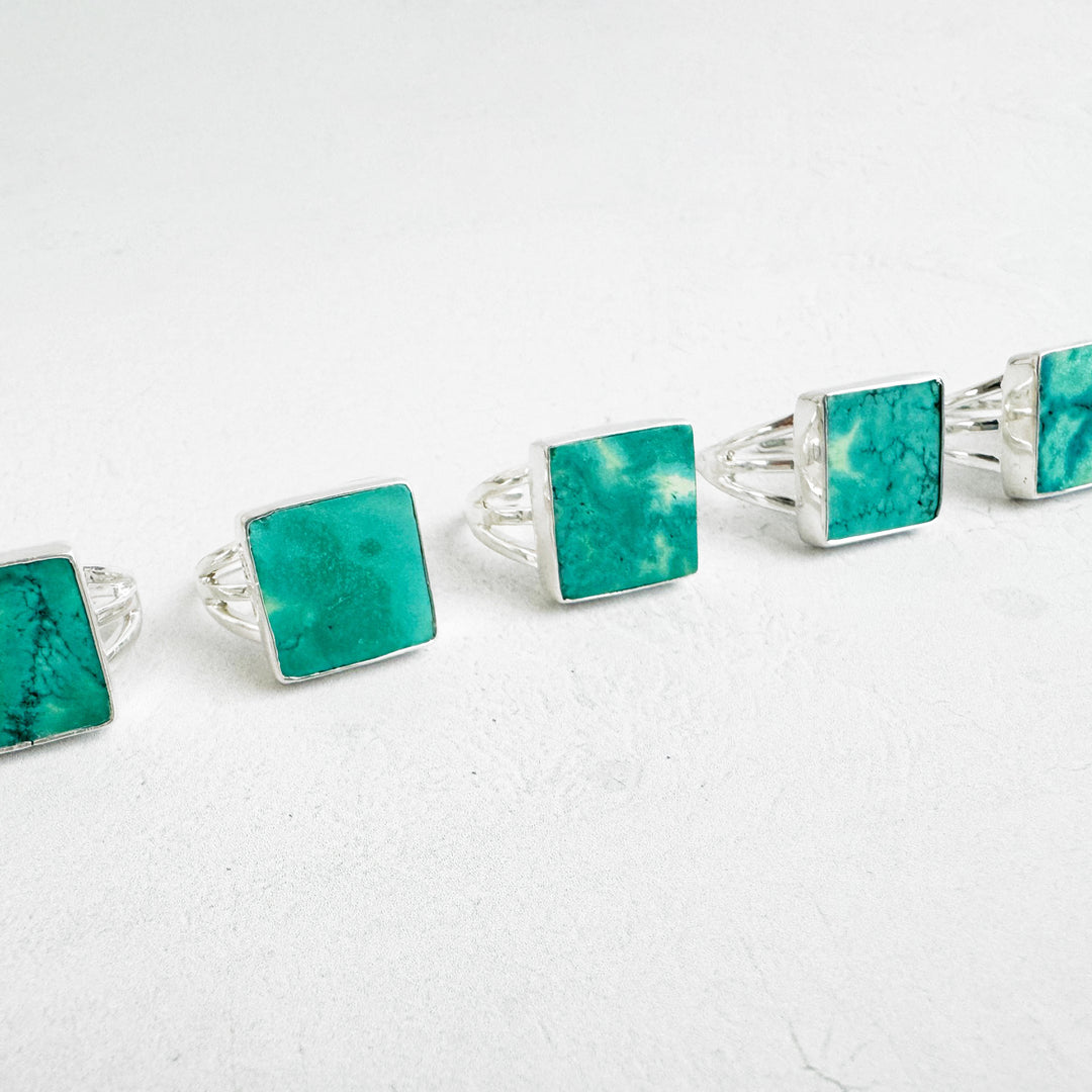 Turquoise Square Triple Band Ring in Gold and Silver