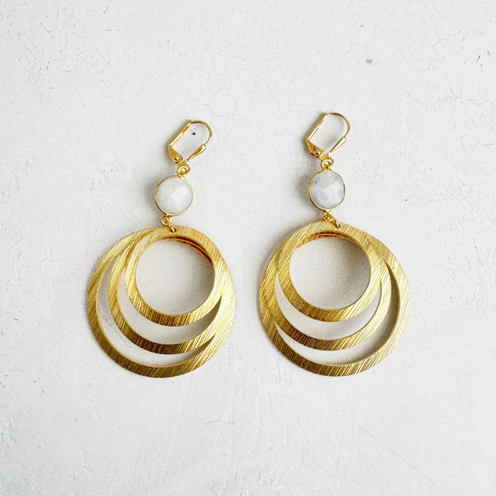 Moonstone Layered Hoop Earrings in Brushed Gold