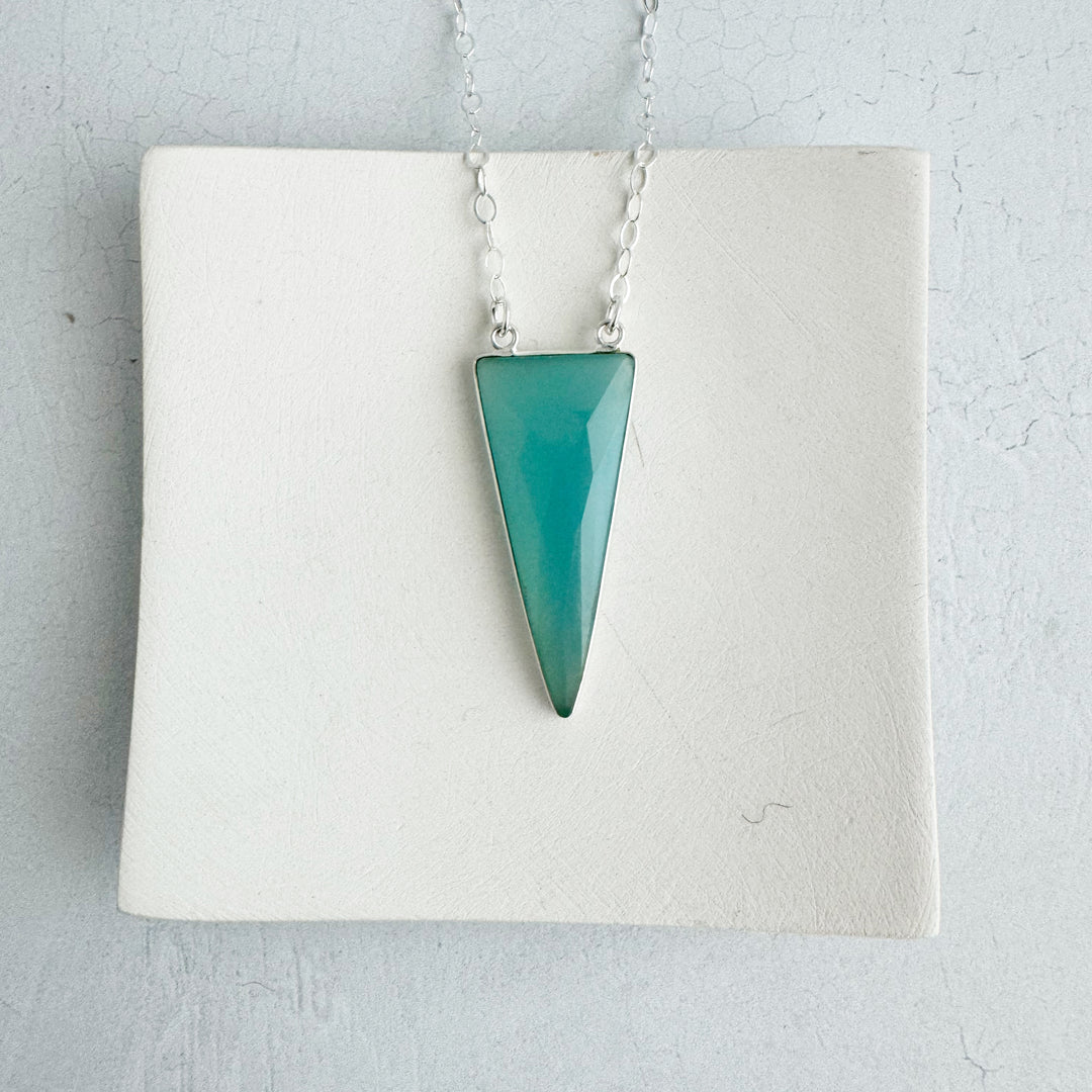 Light Blue Chalcedony Long Triangle Necklace