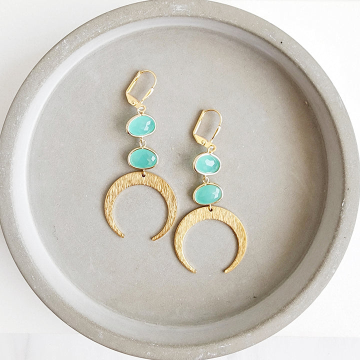Turquoise Crescent Dangle Earrings in Brushed Brass Gold