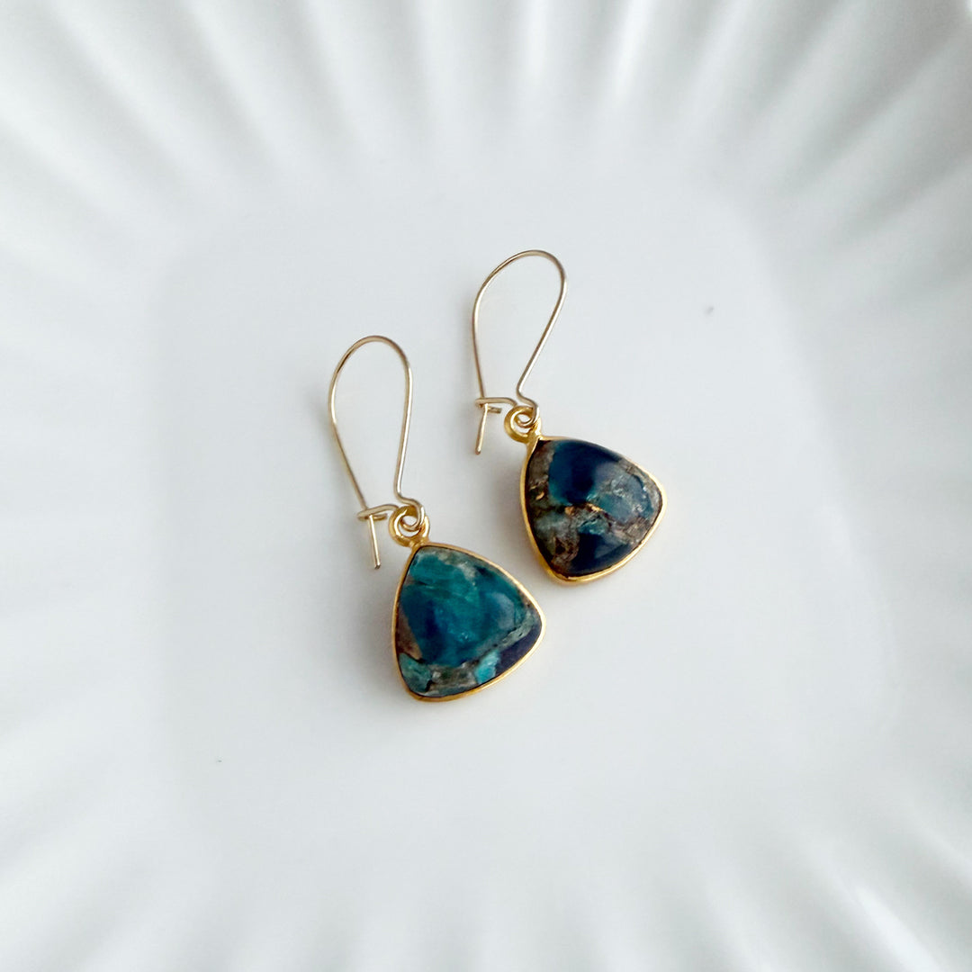 Teal Mojave Rounded Triangle Drop Earrings