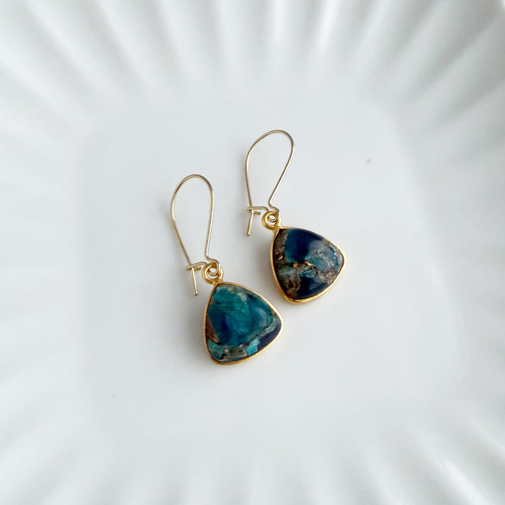 Teal Mojave Rounded Triangle Drop Earrings