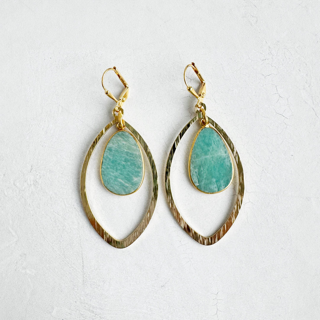 Amazonite Marquise Dangle Earrings in Brushed Gold