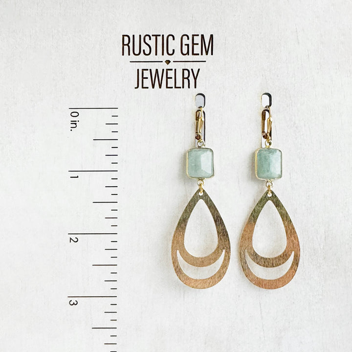 Aquamarine Double Teardrop Earrings in Brushed Gold