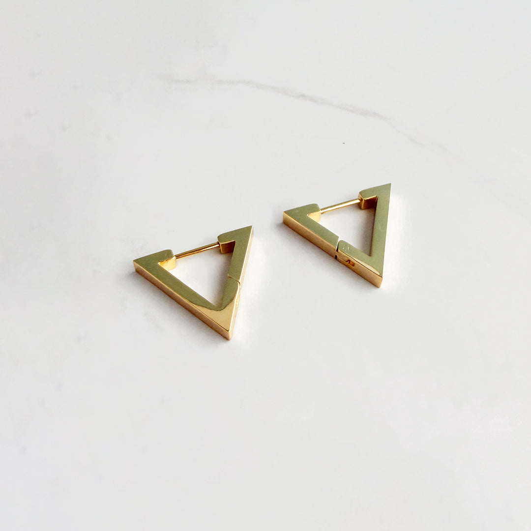 Triangle Huggie Earrings in Gold