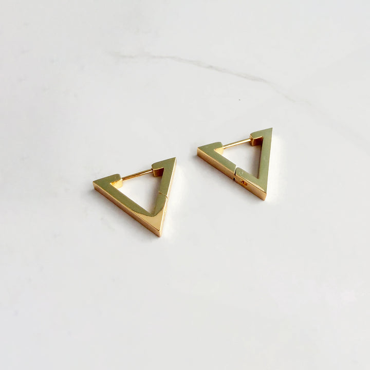 Triangle Huggie Earrings in Gold