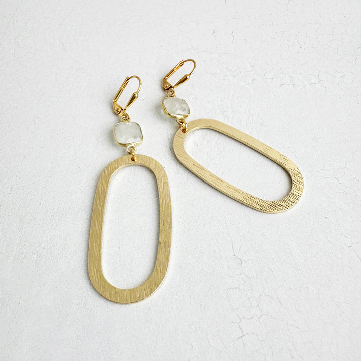 Moonstone Oval Earrings in Brushed Gold