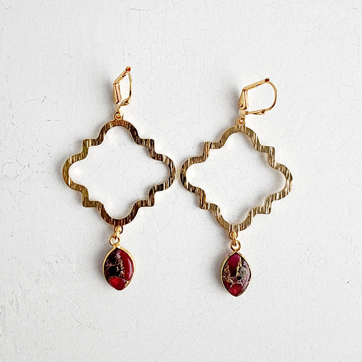 Ruby Mojave Quatrefoil Dangle Earrings in Brushed Gold