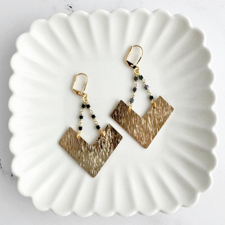 Beaded Statement Dangle Earrings in Brushed Gold