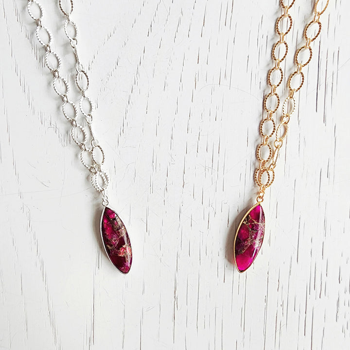 Fuchsia Marquise Mojave Necklace with Chunky Chain in Gold and Silver