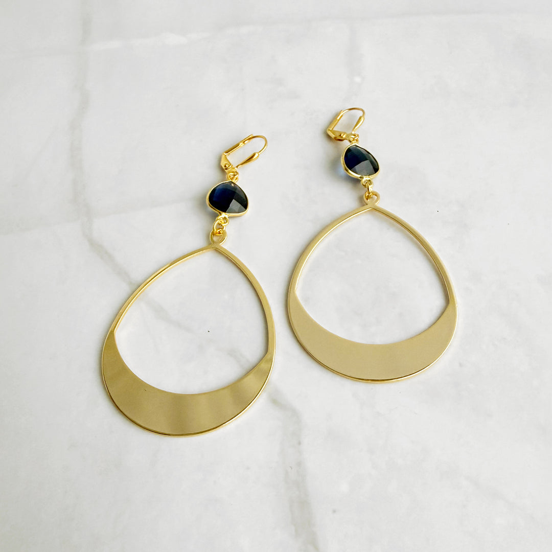 Blue Chalcedony and Teardrop Statement Earrings in Gold