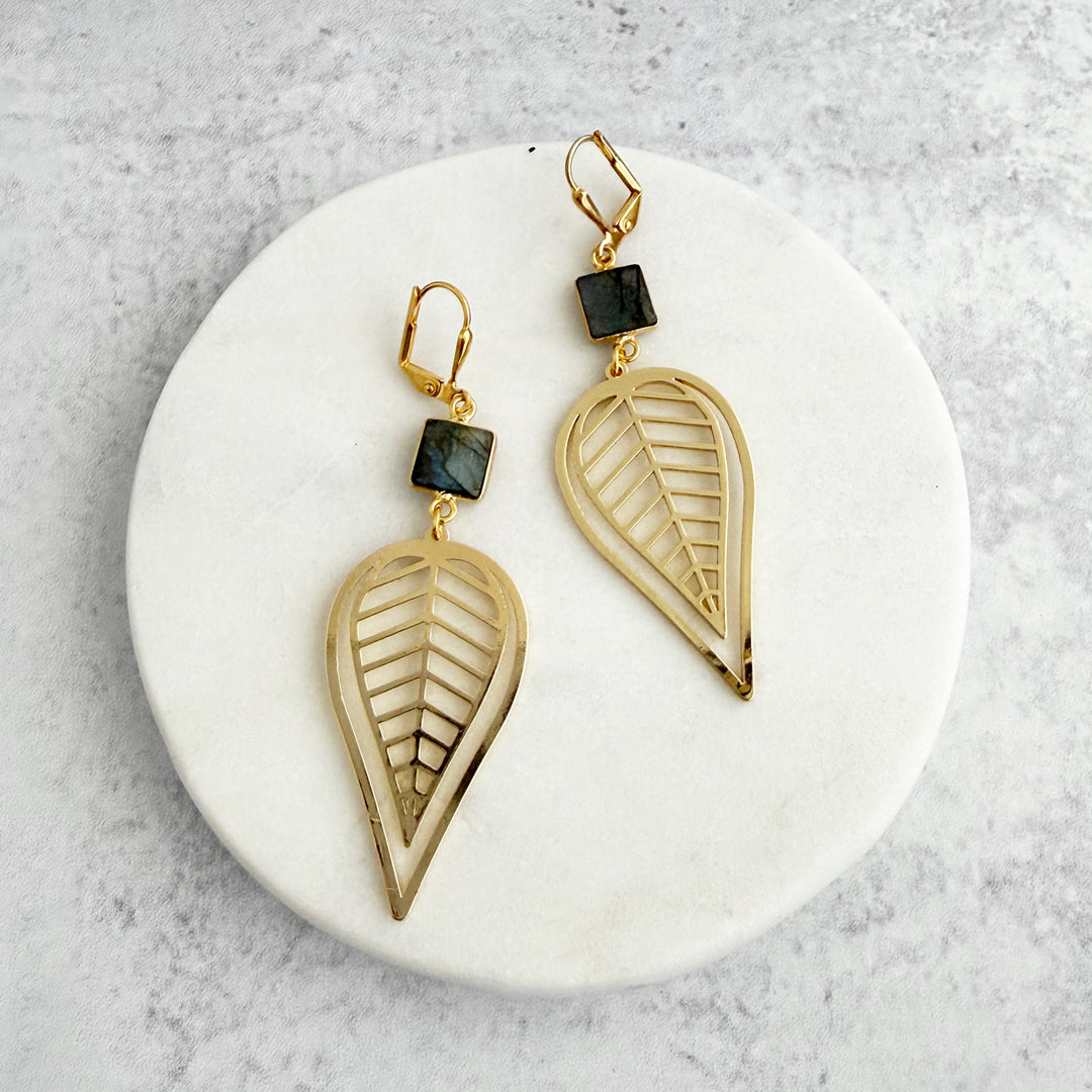 Labradorite Leaf Statement Earrings