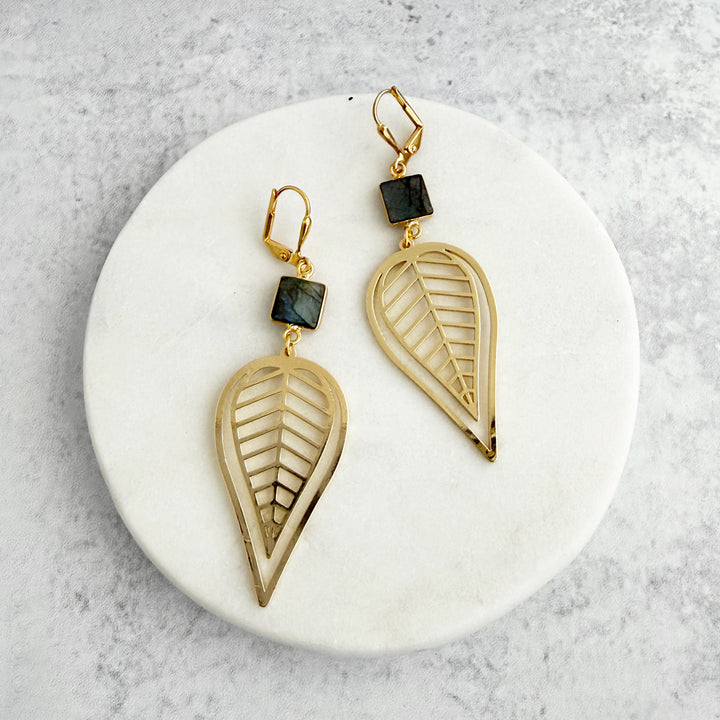 Labradorite Leaf Statement Earrings