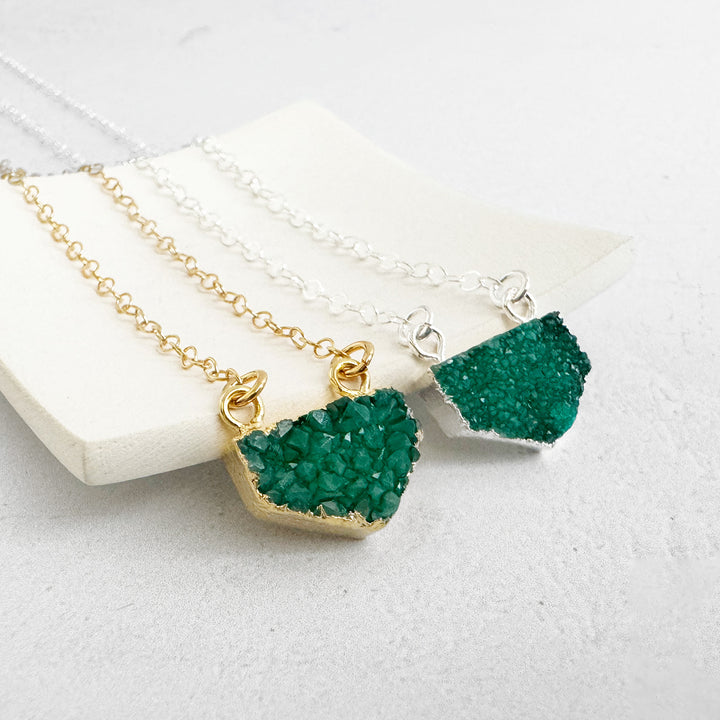 Small Green Druzy Chevron Necklace in 14k Gold Filled and Sterling Silver