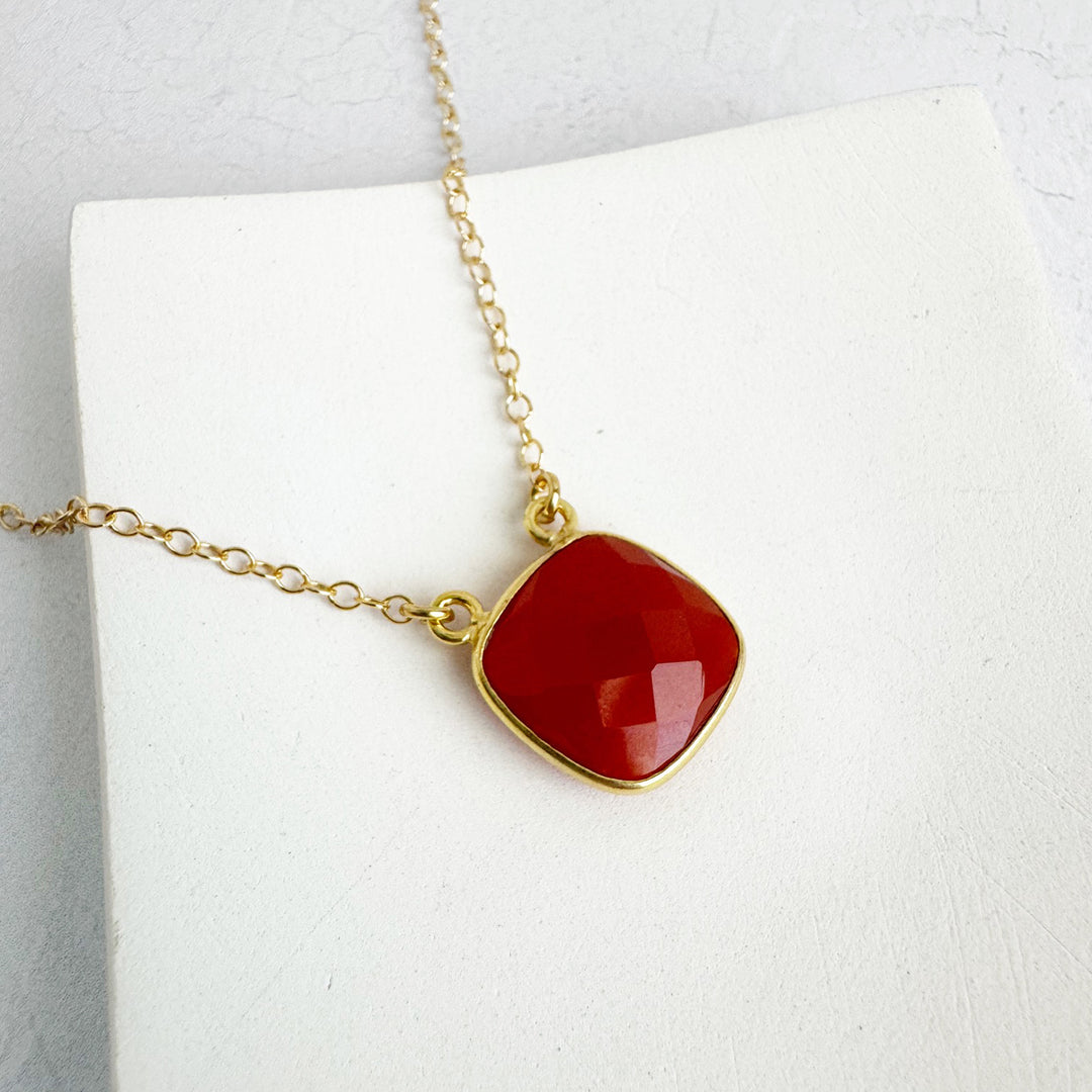 Faceted Carnelian Square Necklace in 14k Gold Filled